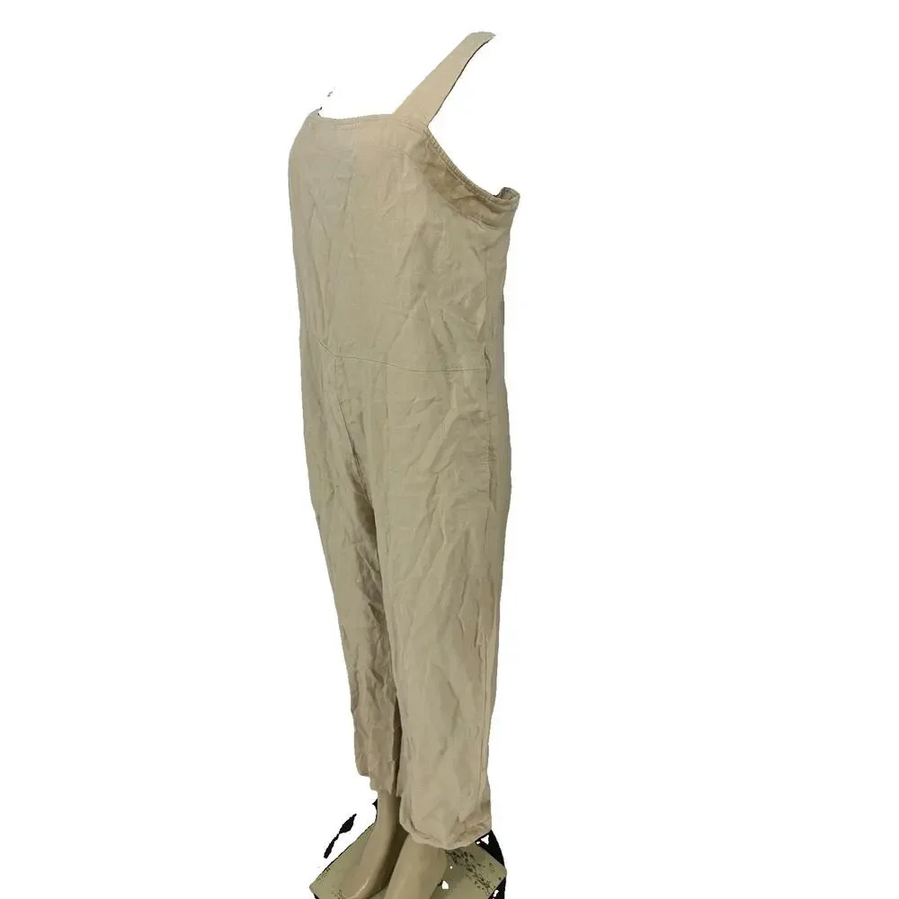 Quince Small Women 100% European Linen Square Neck Jumpsuit MISSING BELT D40v